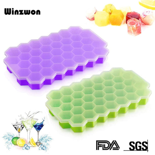 BPA Free Honeycomb Ice Cube Tray 37 Cubes Silicone Ice Cube Maker Mold With Lids For Ice Cream Party Whiskey Cocktail Cold Drink