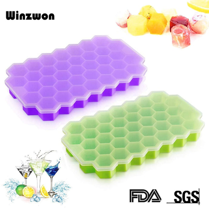 BPA Free Honeycomb Ice Cube Tray 37 Cubes Silicone Ice Cube Maker Mold With Lids For Ice Cream Party Whiskey Cocktail Cold Drink